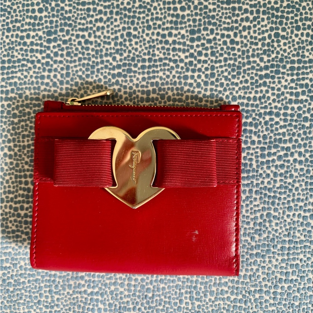 Ferragamo Red Wallet with Heart Accent